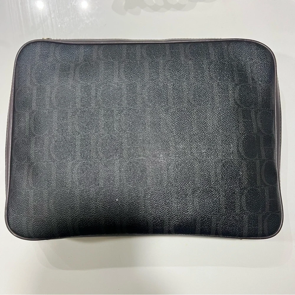 CH Carolina Herrera Dark Brown Monogram Canvas Laptop Bag